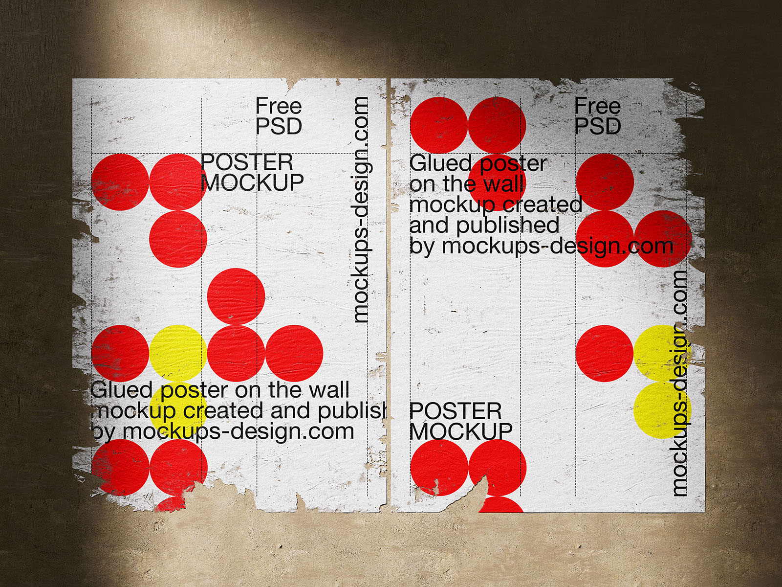 Free 3 Shots of Poster Mockup Glued to Wall PSD Template