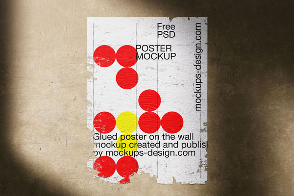 3 Shots of Poster Mockup Glued to Wall