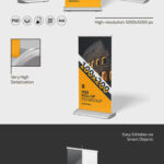3 Shots of Roll Up Stand Mockup