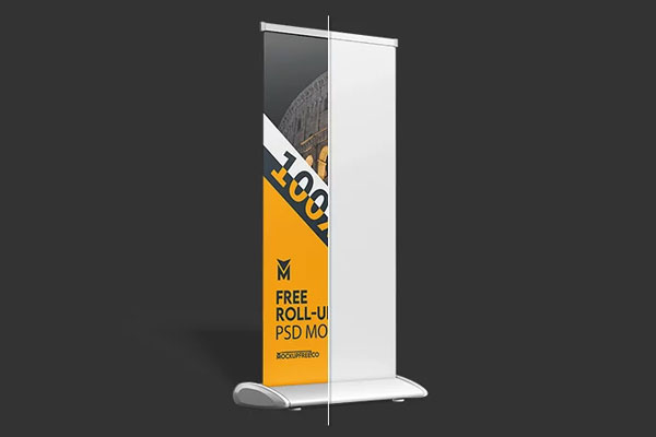 3 Shots of Roll Up Stand Mockup