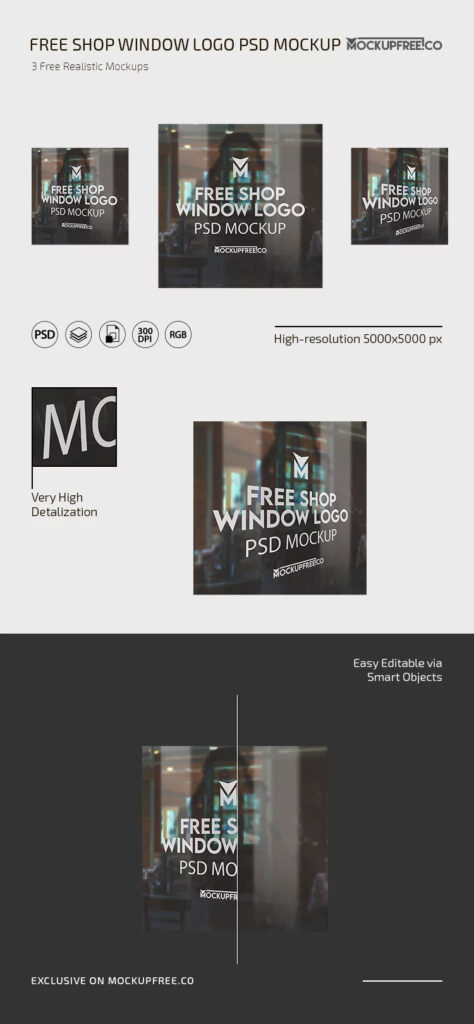 3 Shots of Shop Window Logo Mockup