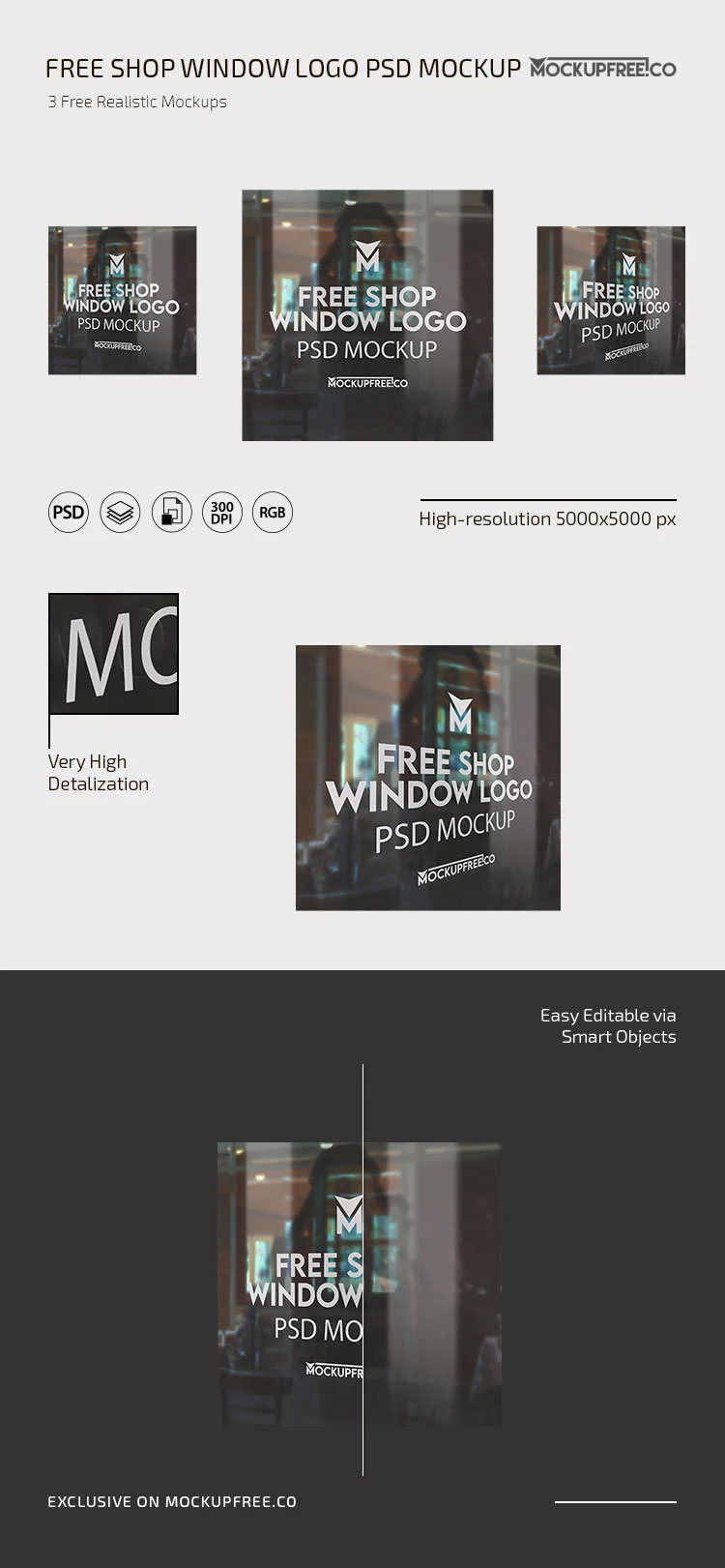 Free 3 Shots of Shop Window Logo Mockup PSD Template