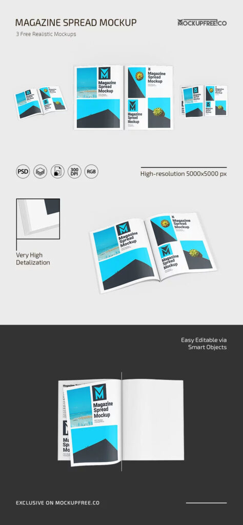 3 Shots of Spread Magazine Mockup