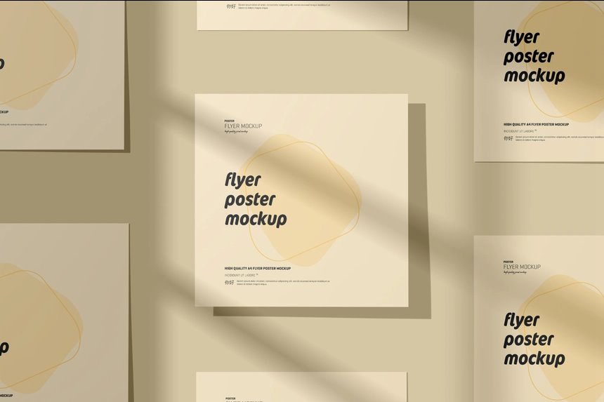 3 Shots of Square Flyer Mockup
