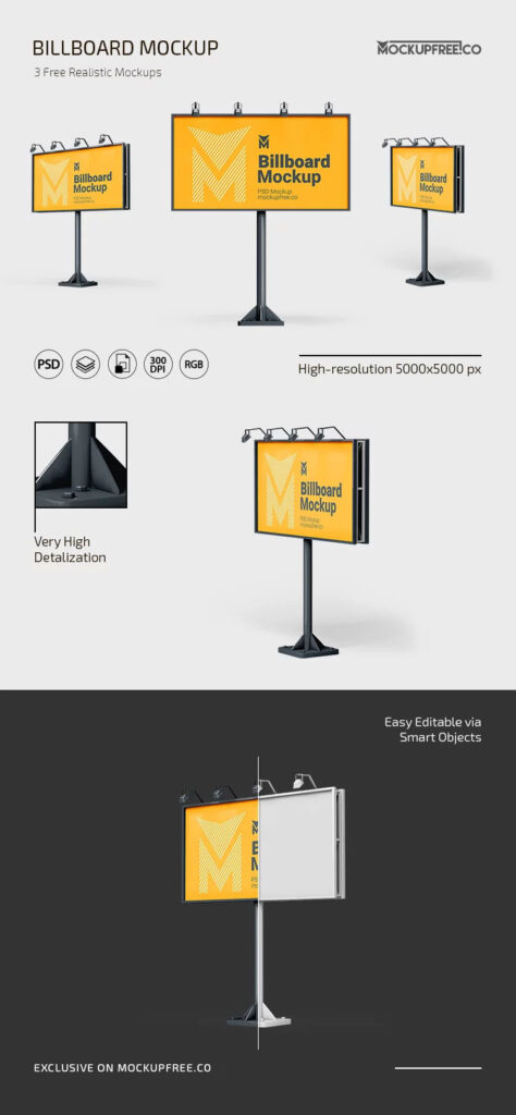 3 Shots of Standing Billboard Mockup