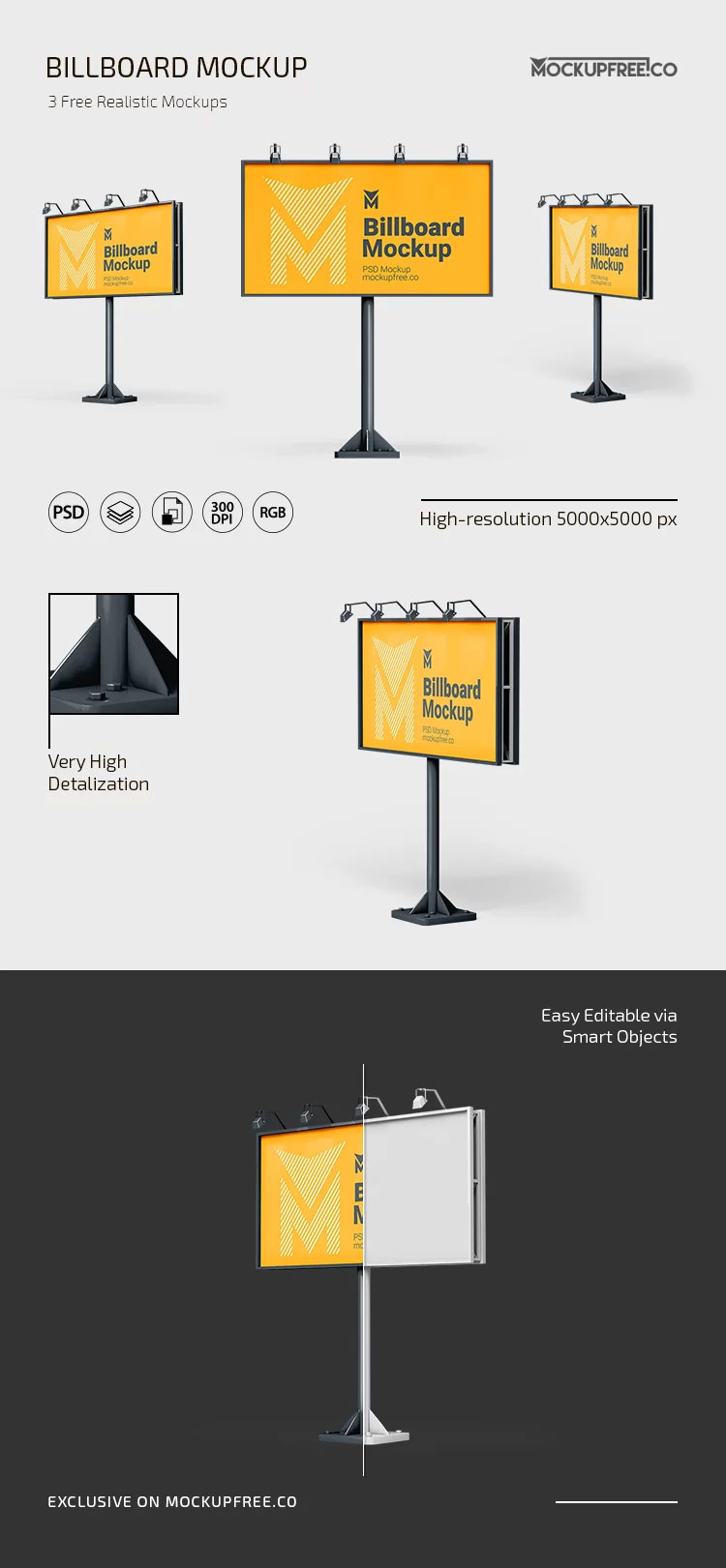 Free 3 Shots of Standing Billboard Mockup PSD Template