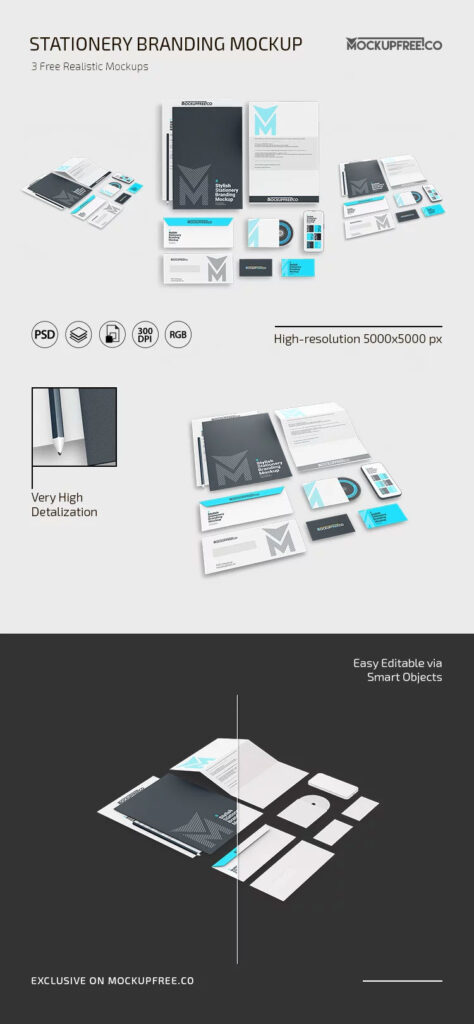 3 Shots of Stylish Stationery Mockup