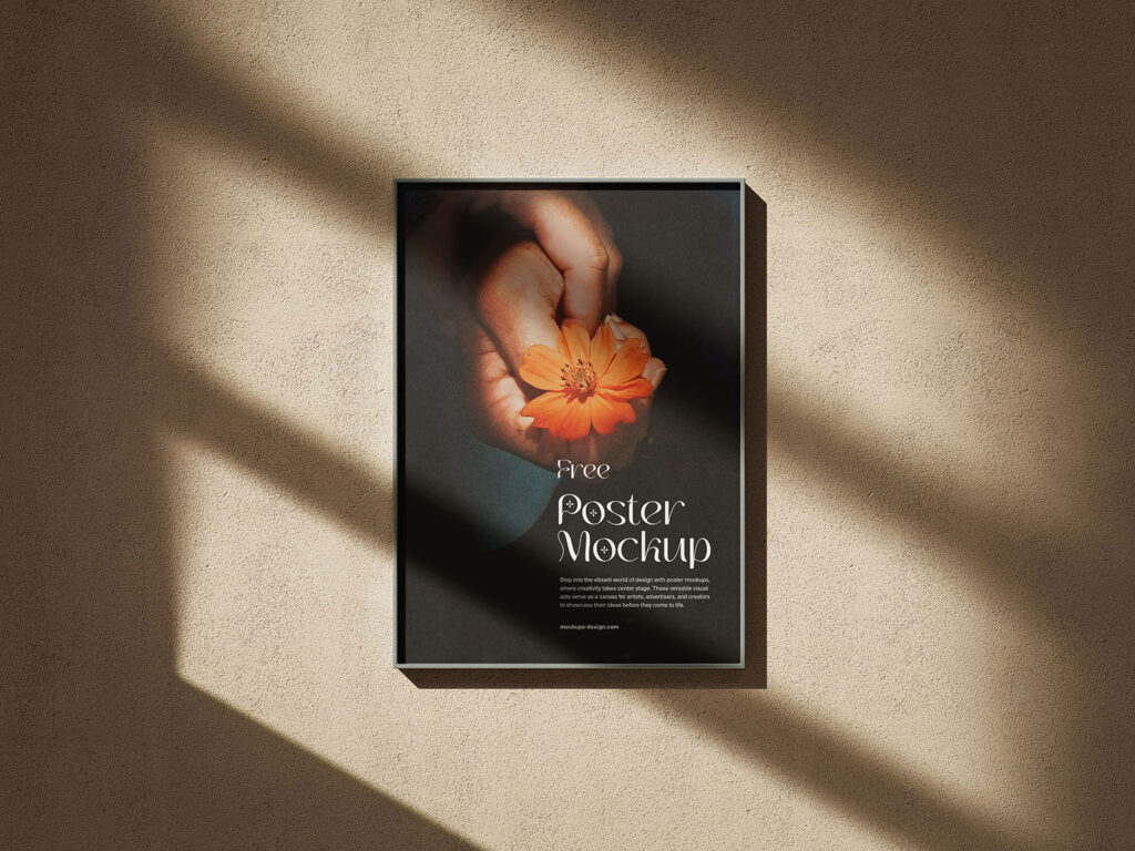 3 Shots of Thin Poster Frames Mockup on Wall with Shadows
