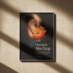 3 Shots of Thin Poster Frames Mockup on Wall with Shadows