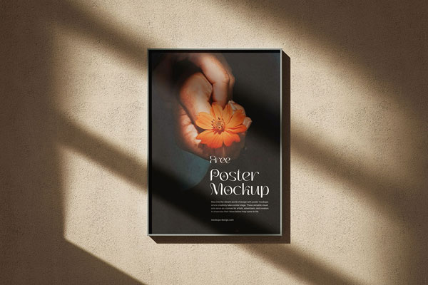 3 Shots of Thin Poster Frames Mockup on Wall with Shadows
