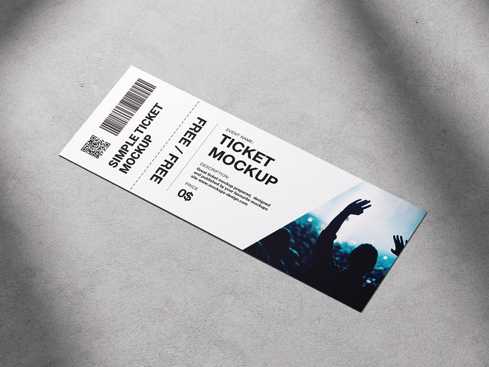 3 Shots of Tickets Mockup on Concrete Background FREE PSD