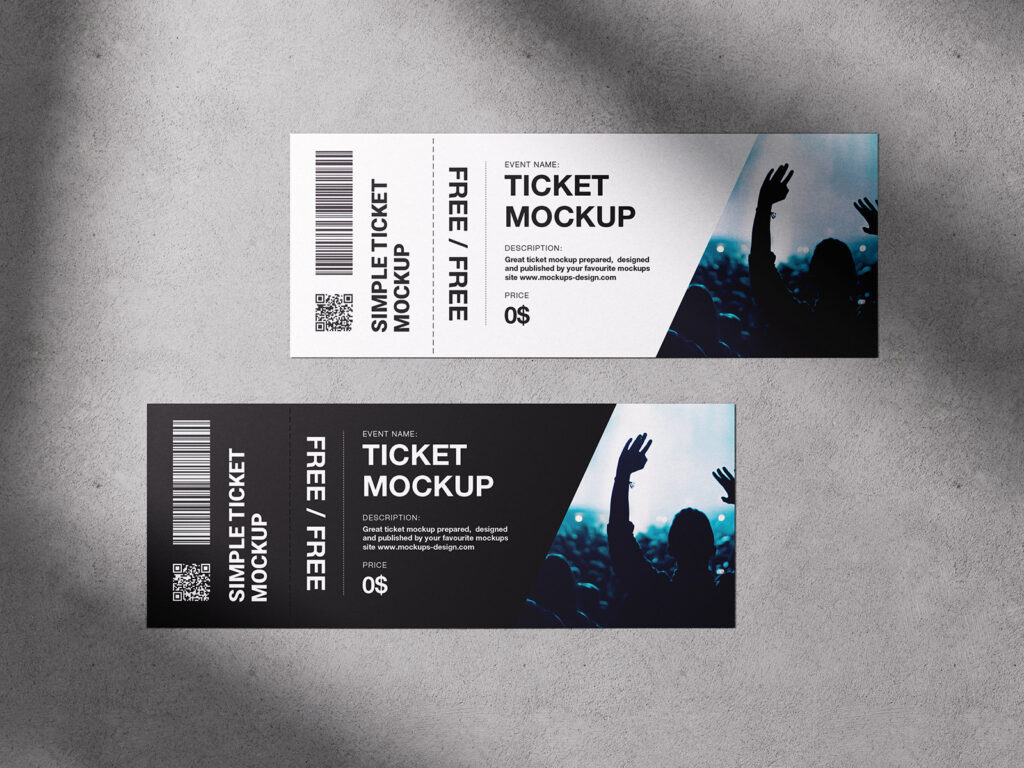 3 Shots of Tickets Mockup on Concrete Background