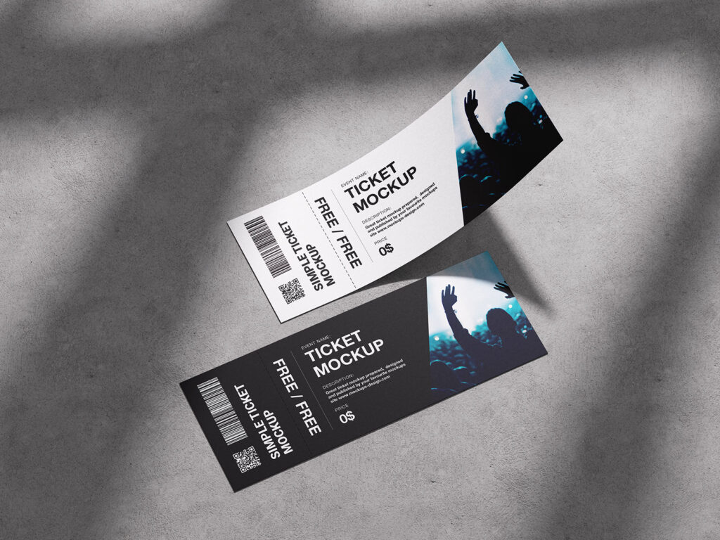 3 Shots of Tickets Mockup on Concrete Background