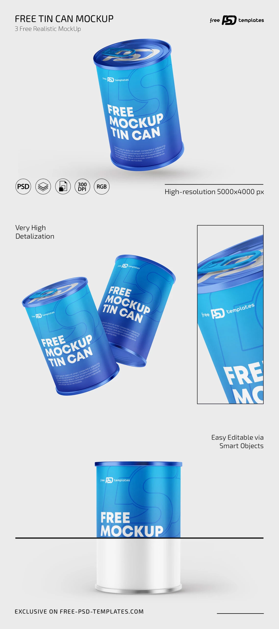 Free 3 Shots of Tin Can Mockup PSD Template
