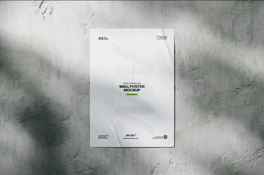3 Shots of Wall Poster Mockup for A3, A4, A5 Sizes