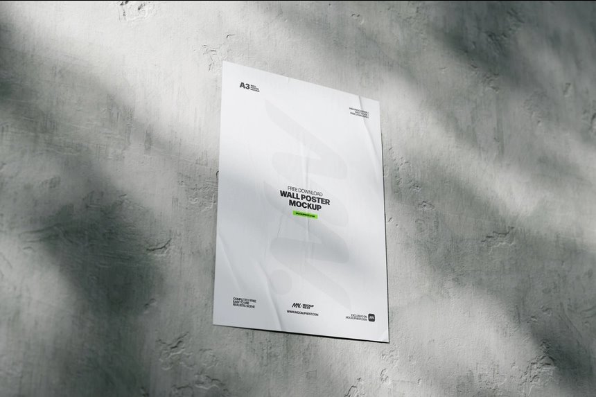3 Shots of Wall Poster Mockup for A3, A4, A5 Sizes