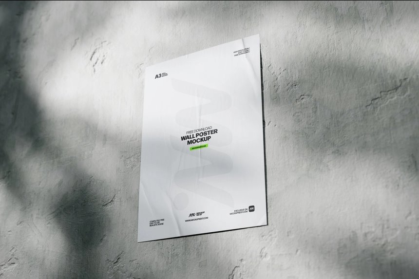 3 Shots of Wall Poster Mockup for A3, A4, A5 Sizes