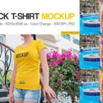 3 Shots of Women’s Slim Fit V Neck T-Shirt Mockup