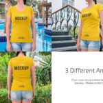 3 Shots of Women’s Slim Fit V Neck T-Shirt Mockup