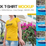 3 Shots of Women’s Slim Fit V Neck T-Shirt Mockup