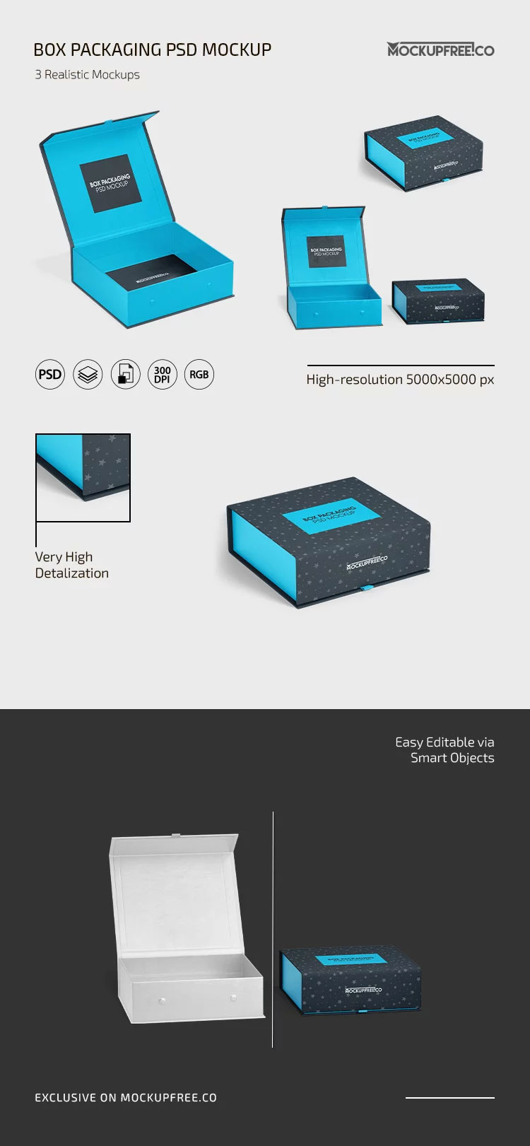 Free 3 Showcases of Box Mockup PSD Template