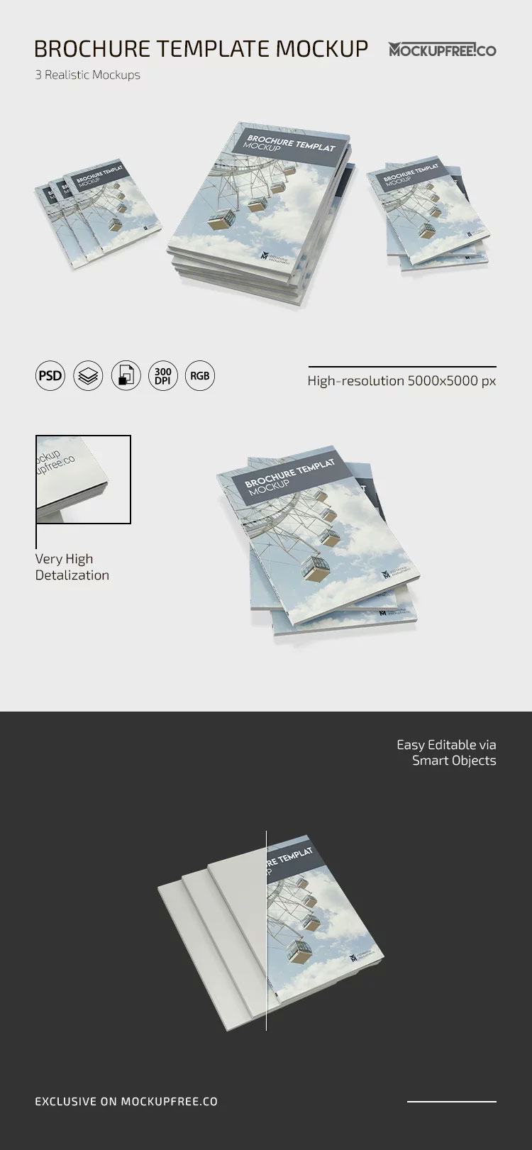Free 3 Showcases of Brochure Mockup PSD Template