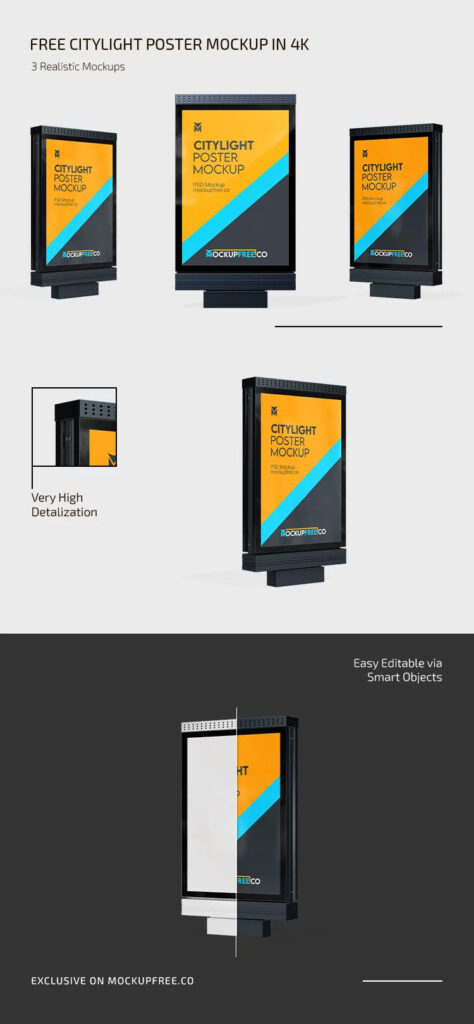 3 Showcases of Citylight Poster Mockup