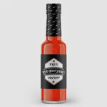 3 Showcases of Cylindrical Red Hot Sauce Bottle Mockup