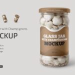 3 Showcases of Glass Jar Mockup with Champignons