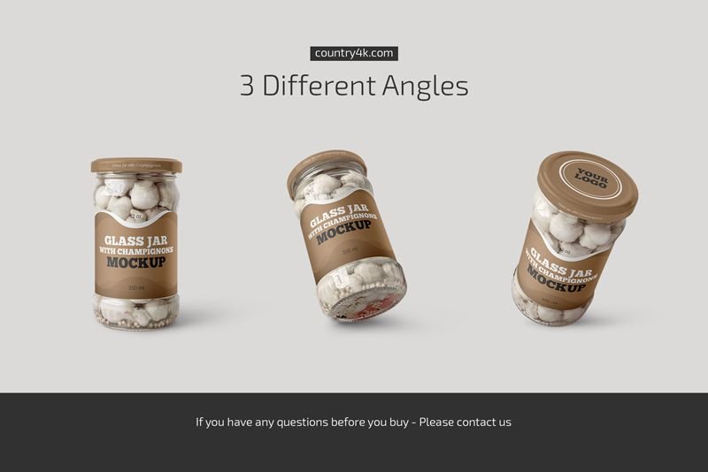 3 Showcases of Glass Jar Mockup with Champignons FREE PSD