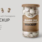 3 Showcases of Glass Jar Mockup with Champignons