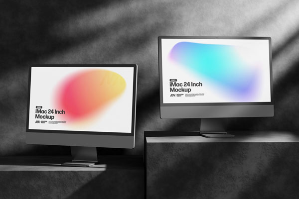 3 Showcases of iMac Mockup with Shadows