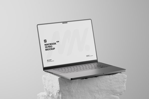 3 Showcases of MacBook Pro Mockup on White Rock