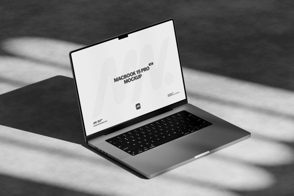 3 Showcases of MacBook Pro Mockup with Shadows