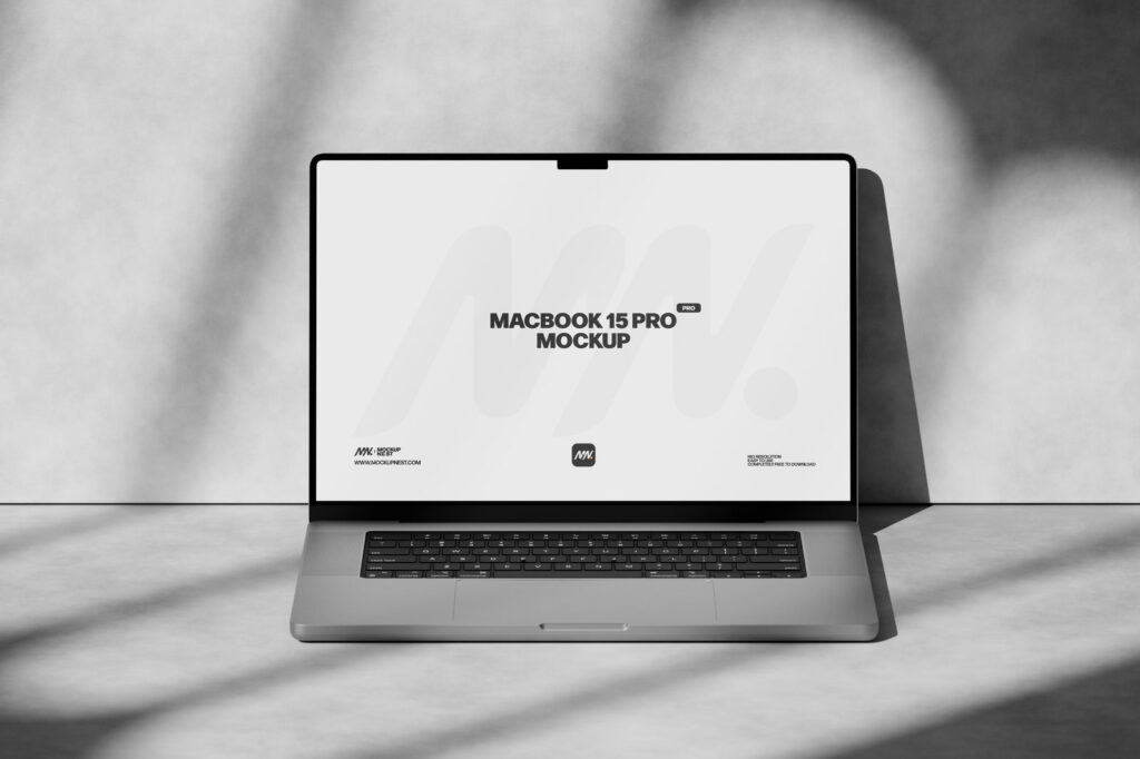 3 Showcases of MacBook Pro Mockup with Shadows