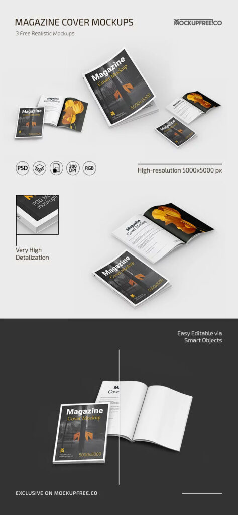 3 Showcases of Magazine Cover Mockup