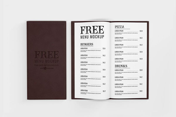 3 Showcases of Menu Mockup with Leather Cover