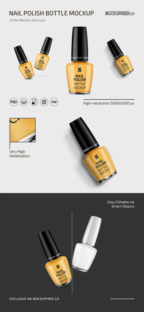 3 Showcases of Nail Polish Bottle Mockup mockup preview