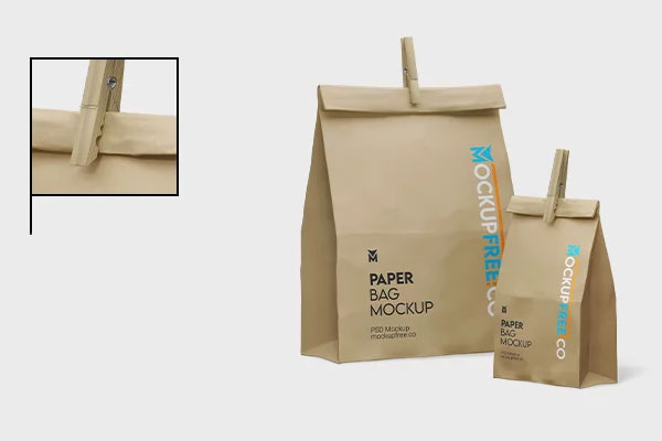 3 Showcases of Paper Bag Mockup with Wooden Peg