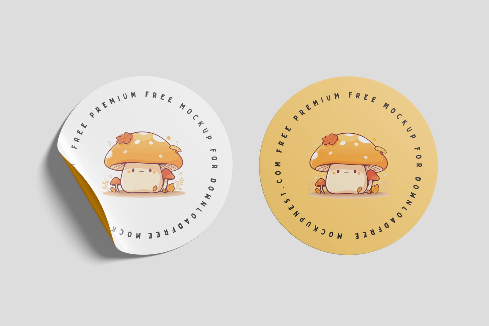 Free 3 Showcases of Round Sticker Mockup PSD Template