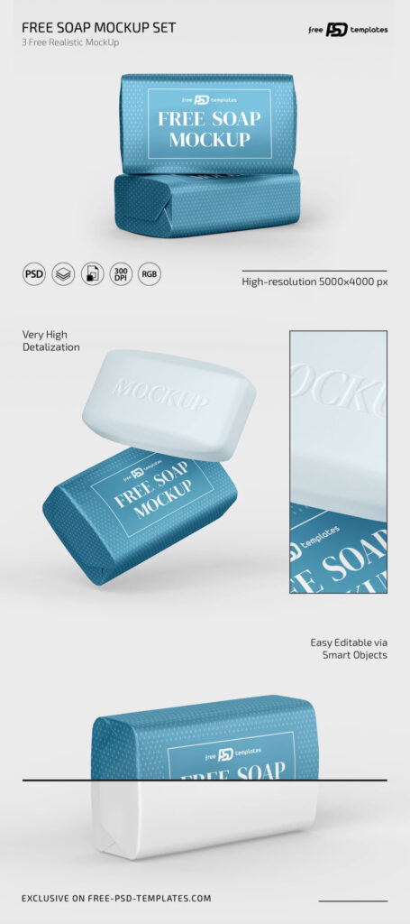 3 Showcases of Soap Mockup