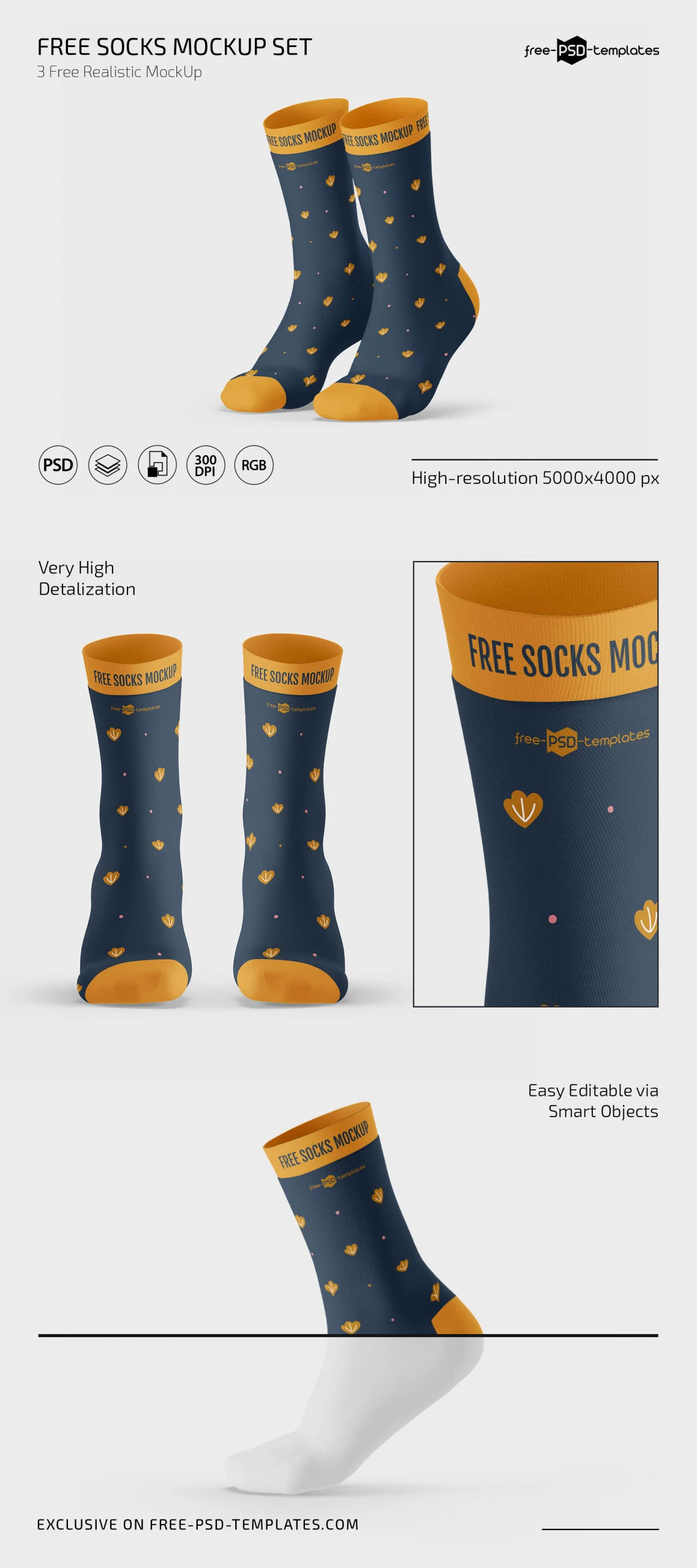 Free 3 Showcases of Socks Mockup PSD Template