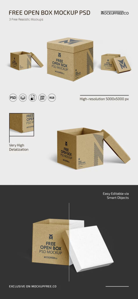 3 Showcases of Square Box Mockup
