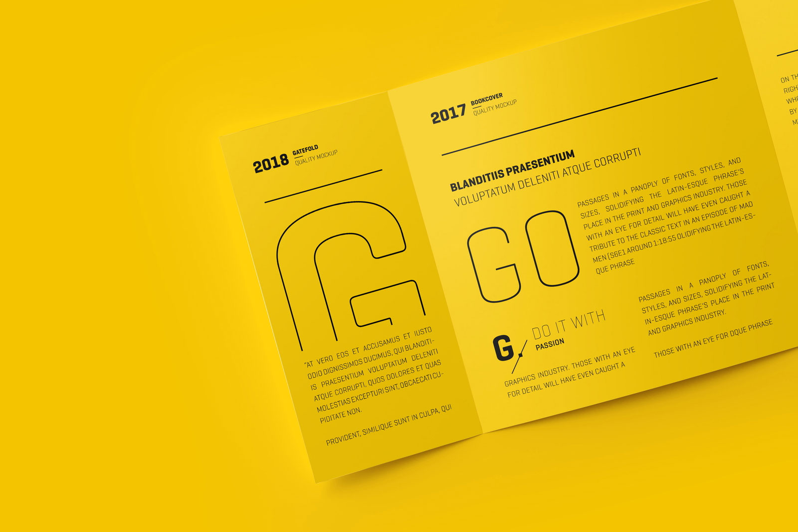 Free 3 Showcases of Square Gatefold Brochure Mockup PSD Template