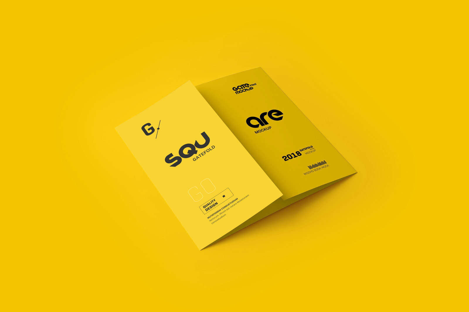 Free 3 Showcases of Square Gatefold Brochure Mockup PSD Template