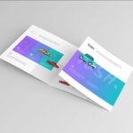 3 Showcases of Square Trifold Brochure Mockup