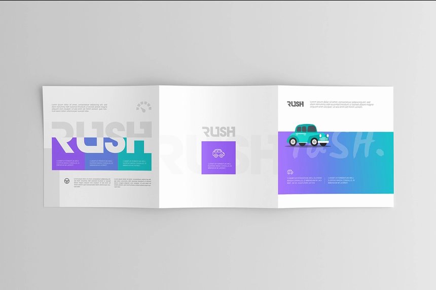 3 Showcases of Square Trifold Brochure Mockup