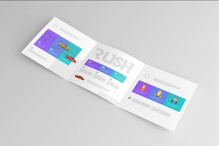 3 Showcases of Square Trifold Brochure Mockup
