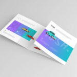 3 Showcases of Square Trifold Brochure Mockup