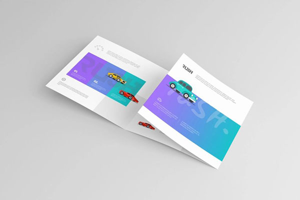 3 Showcases of Square Trifold Brochure Mockup